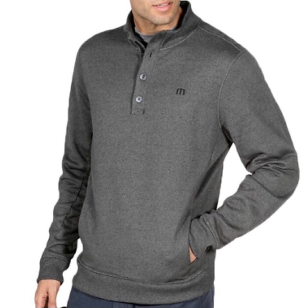 Travis Mathew Mock Neck Fleece Button Pullover Gray Men’s Size Large